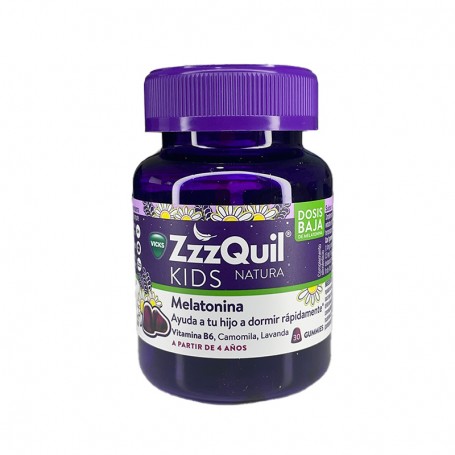 ZzzQuil Natura Kids Melatonina Dosis Baja +4 Años 30 Gummies sabor frutas del bosque